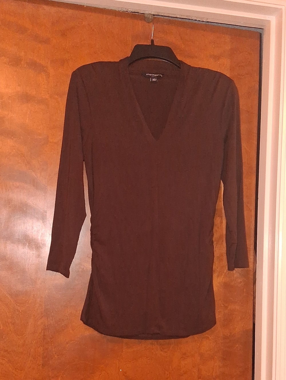 Sharagano Chocolate Brown V-Neck Long Sleeve Top